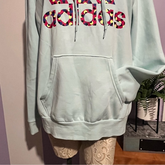 Adidas Baby Blue Mint Sweatshirt Pullover Polka Dot Hoodie Women’s Sz Large - Picture 6 of 10